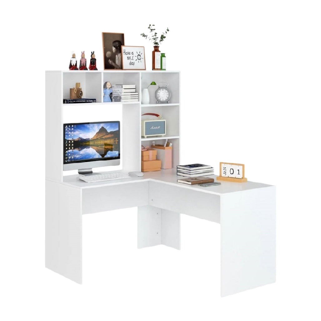 Bureau d'angle avec étagères pour espace de travail en aggloméré - 150 x 150 x 90